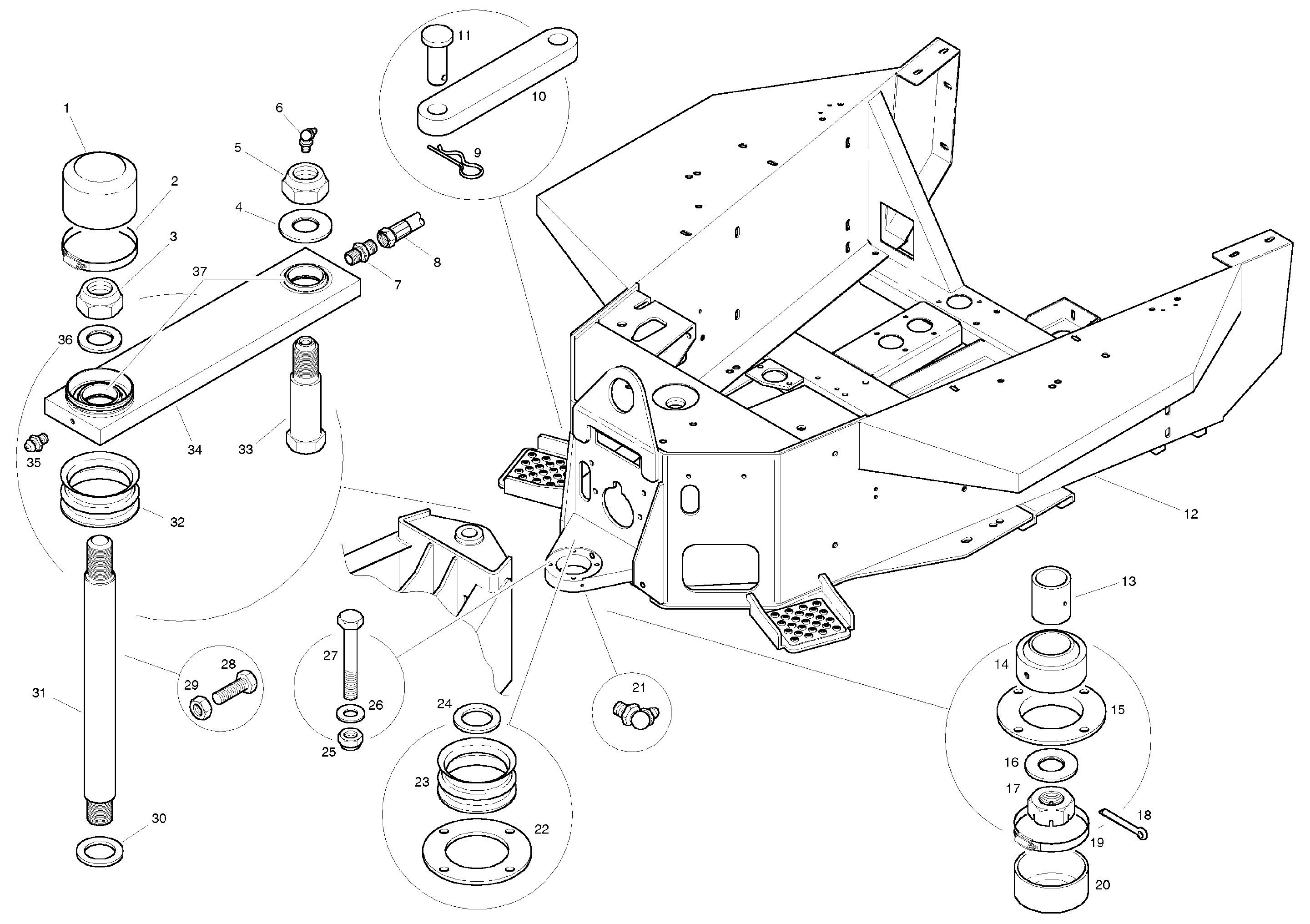 Benford Mecalac Terex Dumper Centre Pin Assembly 2 - 3 Tonne